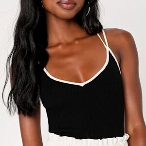 NWT Lulu’s black and white ribbed strappy bodysuit size Large